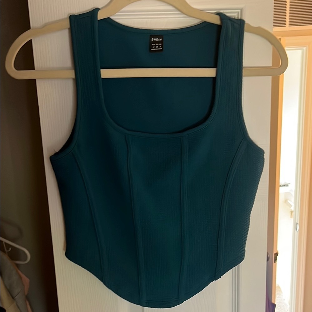 SHEIN Blue Fitted Corset-StyleTank Top
